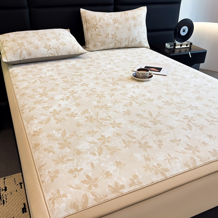 91家纺网 家纺一手货源 找家纺 全季家居 2025新款5A乙纶全PE花卉轻奢提花凉感软凉席席子 繁花似锦-浅咖 床席