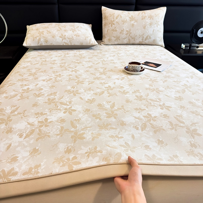 91家纺网 家纺一手货源 找家纺 全季家居 2025新款5A乙纶全PE花卉轻奢提花凉感软凉席席子 繁花似锦-浅咖 床席