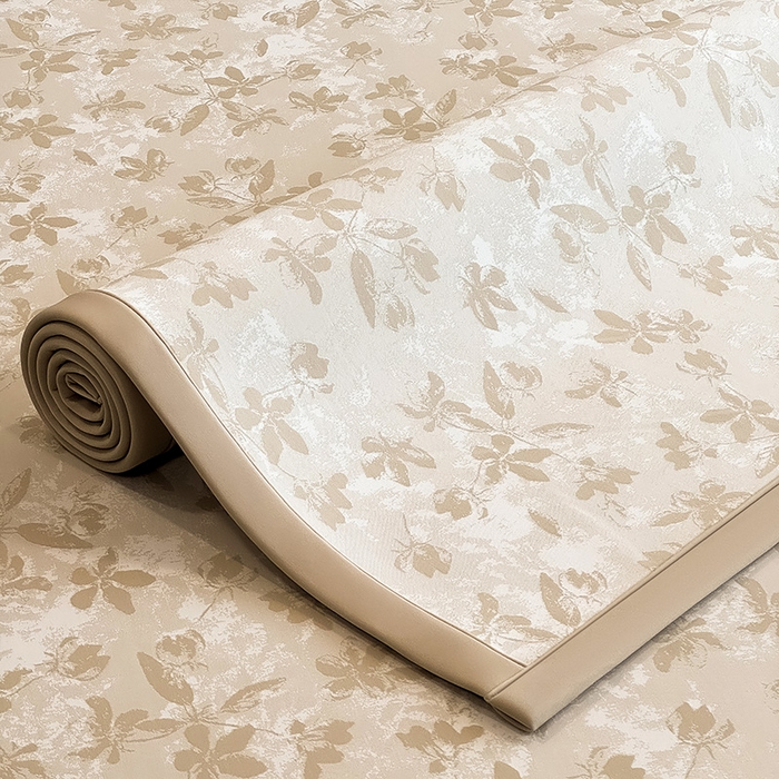 91家纺网 家纺一手货源 找家纺 全季家居 2025新款5A乙纶全PE花卉轻奢提花凉感软凉席席子 繁花似锦-浅咖 床席