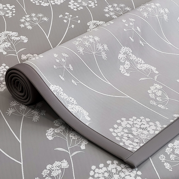 91家纺网 家纺一手货源 找家纺 全季家居 2025新款5A乙纶全PE花卉轻奢提花凉感软凉席席子 落盏-浅灰 床席