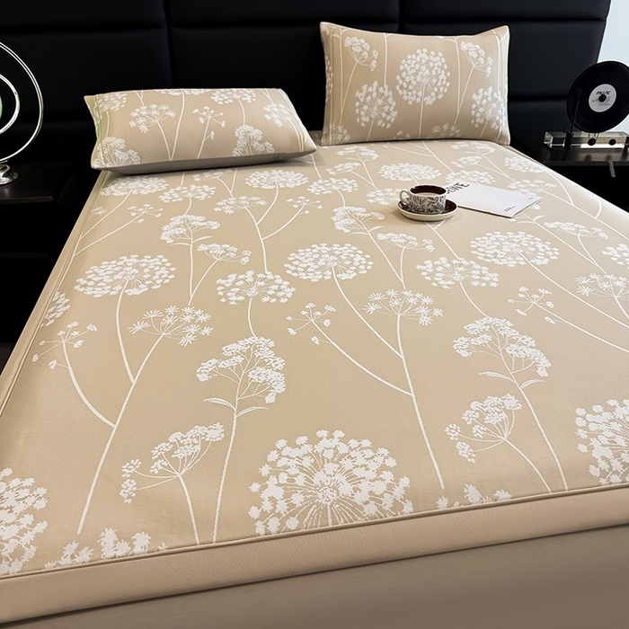 91家纺网 家纺一手货源 找家纺 全季家居 2025新款5A乙纶全PE花卉轻奢提花凉感软凉席席子 落盏-浅咖 床席