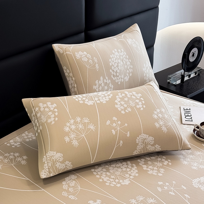 91家纺网 家纺一手货源 找家纺 全季家居 2025新款5A乙纶全PE花卉轻奢提花凉感软凉席席子 落盏-浅咖 床席