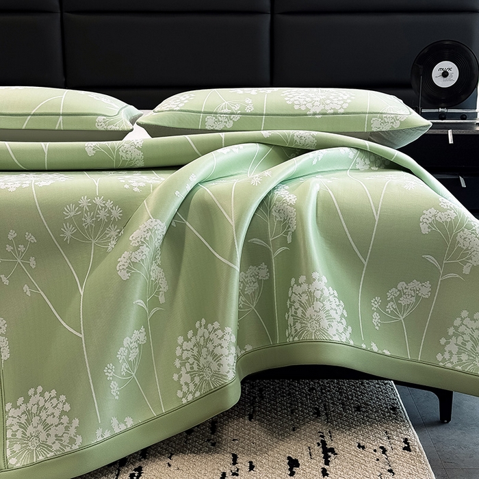 全季家居 2025新款5A乙纶全PE花卉轻奢提花凉感软凉席席子 落盏-浅绿 床席
