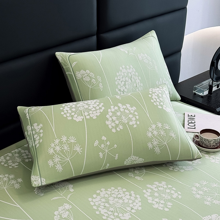 91家纺网 家纺一手货源 找家纺 全季家居 2025新款5A乙纶全PE花卉轻奢提花凉感软凉席席子 落盏-浅绿 床席