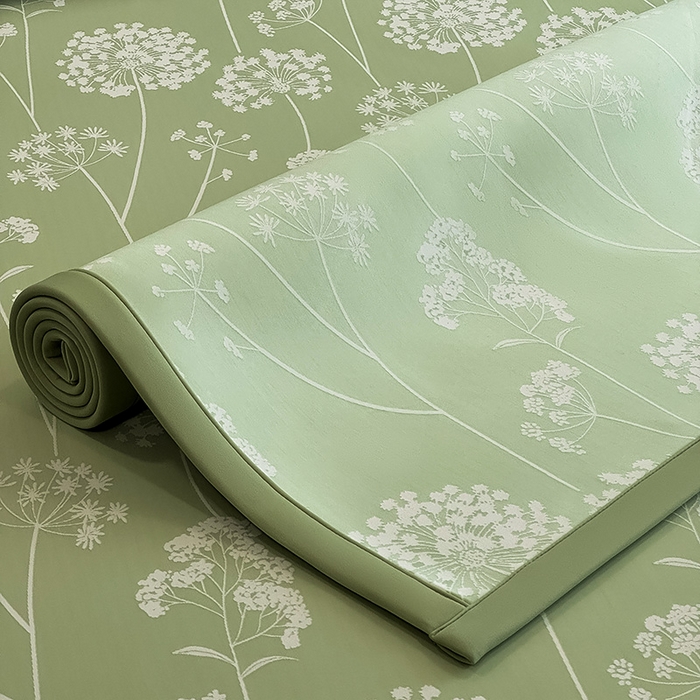 91家纺网 家纺一手货源 找家纺 全季家居 2025新款5A乙纶全PE花卉轻奢提花凉感软凉席席子 落盏-浅绿 床席