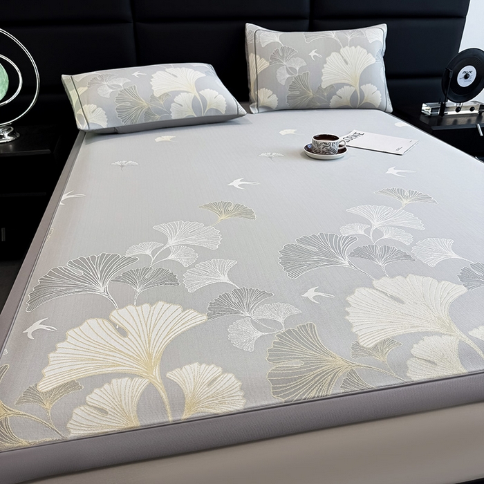 91家纺网 家纺一手货源 找家纺 全季家居 2025新款5A乙纶全PE花卉轻奢提花凉感软凉席席子 漫香银杏 床席