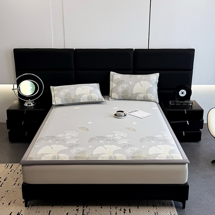 91家纺网 家纺一手货源 找家纺 全季家居 2025新款5A乙纶全PE花卉轻奢提花凉感软凉席席子 漫香银杏 床席