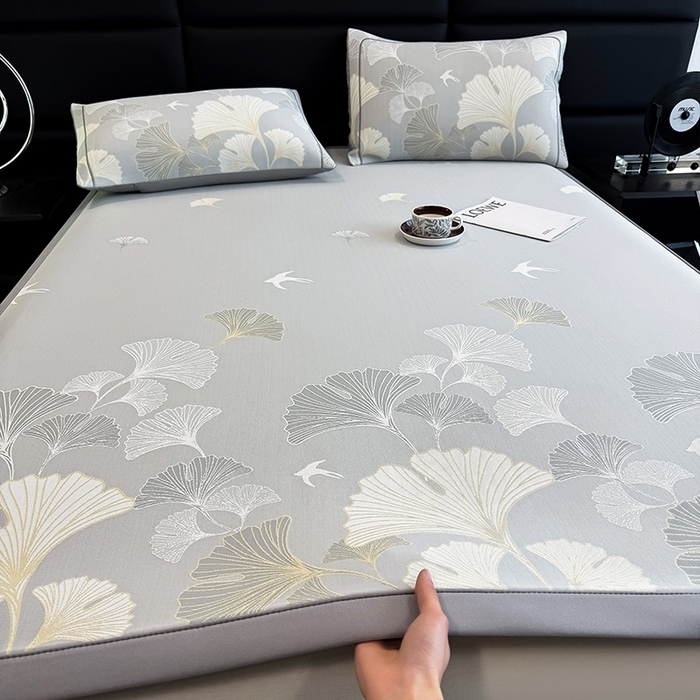 91家纺网 家纺一手货源 找家纺 全季家居 2025新款5A乙纶全PE花卉轻奢提花凉感软凉席席子 漫香银杏 床席