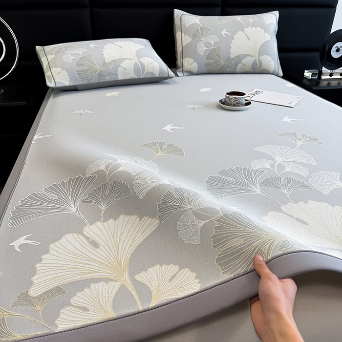 91家纺网 家纺一手货源 找家纺 全季家居 2025新款5A乙纶全PE花卉轻奢提花凉感软凉席席子 漫香银杏 床席