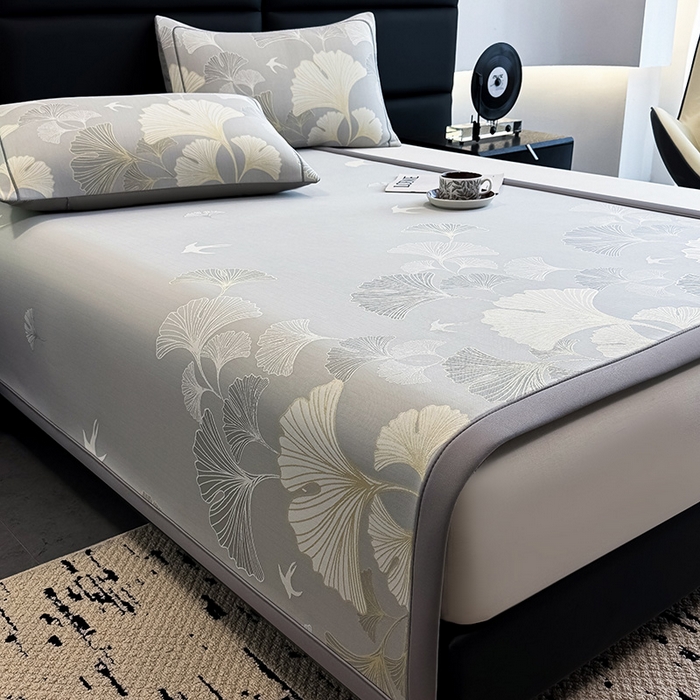 91家纺网 家纺一手货源 找家纺 全季家居 2025新款5A乙纶全PE花卉轻奢提花凉感软凉席席子 漫香银杏 床席