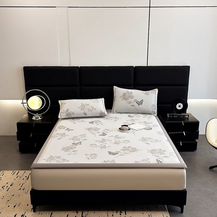 91家纺网 家纺一手货源 找家纺 全季家居 2025新款5A乙纶全PE花卉轻奢提花凉感软凉席席子 玫瑰蝶影 床席