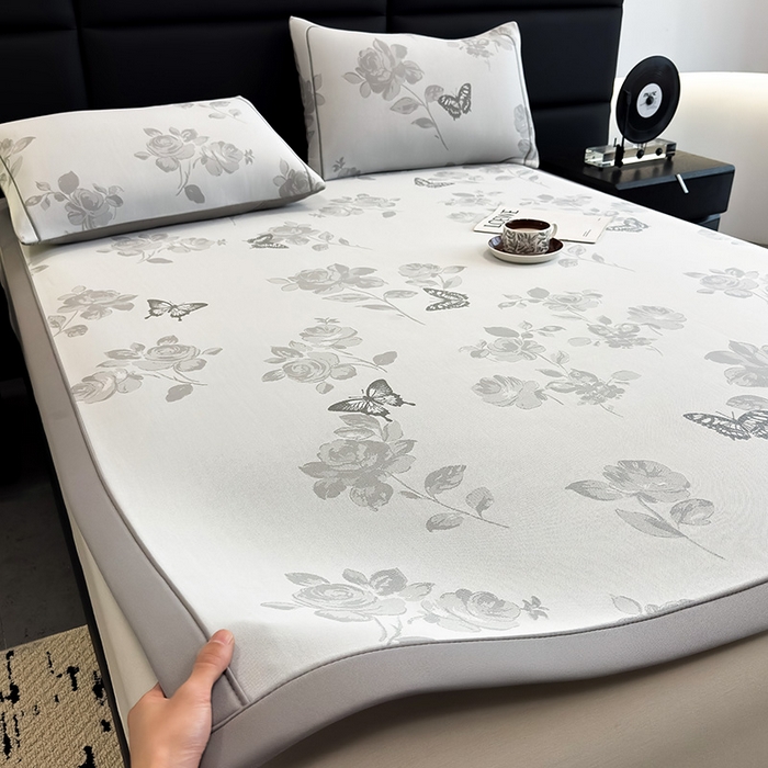 91家纺网 家纺一手货源 找家纺 全季家居 2025新款5A乙纶全PE花卉轻奢提花凉感软凉席席子 玫瑰蝶影 床席