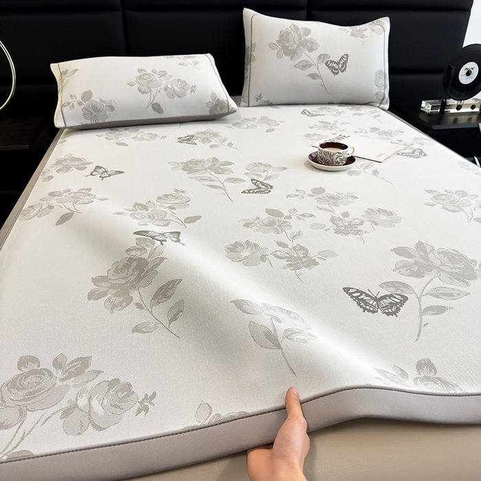 91家纺网 家纺一手货源 找家纺 全季家居 2025新款5A乙纶全PE花卉轻奢提花凉感软凉席席子 玫瑰蝶影 床席