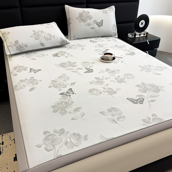 91家纺网 家纺一手货源 找家纺 全季家居 2025新款5A乙纶全PE花卉轻奢提花凉感软凉席席子 玫瑰蝶影 床席