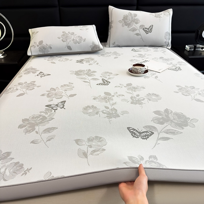 91家纺网 家纺一手货源 找家纺 全季家居 2025新款5A乙纶全PE花卉轻奢提花凉感软凉席席子 玫瑰蝶影 床席