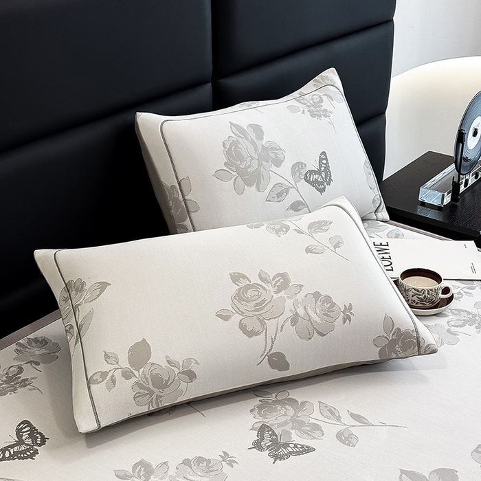 91家纺网 家纺一手货源 找家纺 全季家居 2025新款5A乙纶全PE花卉轻奢提花凉感软凉席席子 玫瑰蝶影 床席