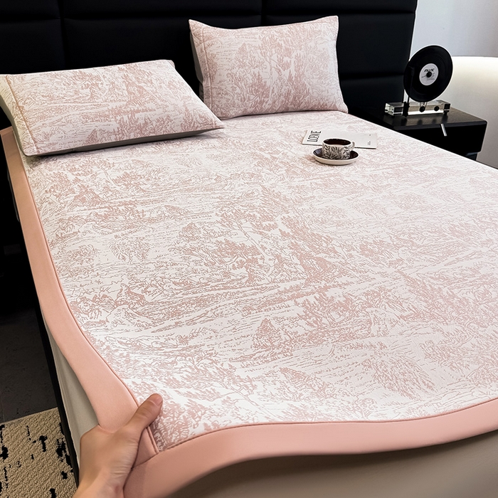 91家纺网 家纺一手货源 找家纺 全季家居 2025新款5A乙纶全PE花卉轻奢提花凉感软凉席席子 莫奈-淡粉 床席