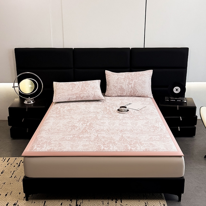 91家纺网 家纺一手货源 找家纺 全季家居 2025新款5A乙纶全PE花卉轻奢提花凉感软凉席席子 莫奈-淡粉 床席