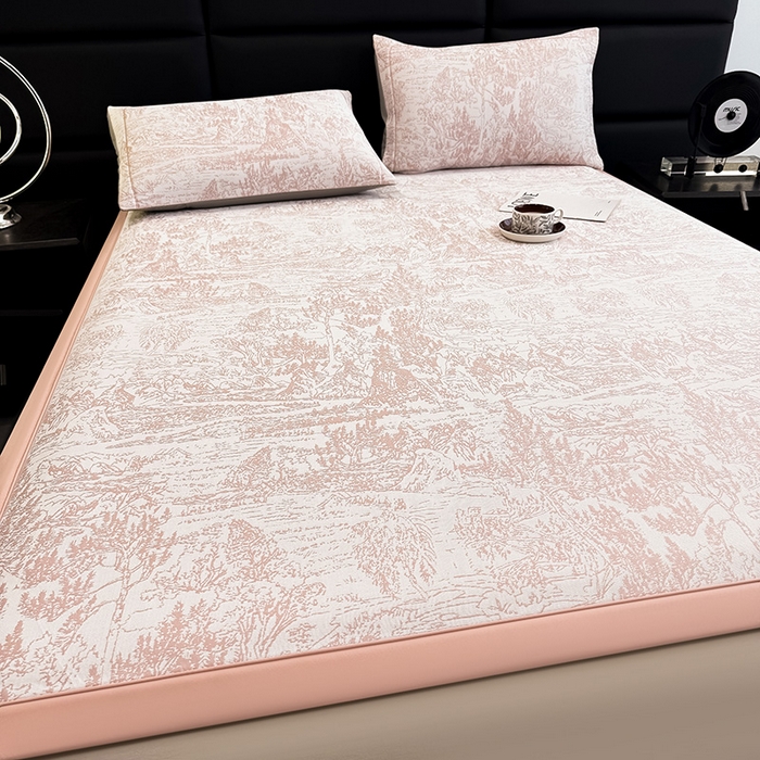 91家纺网 家纺一手货源 找家纺 全季家居 2025新款5A乙纶全PE花卉轻奢提花凉感软凉席席子 莫奈-淡粉 床席