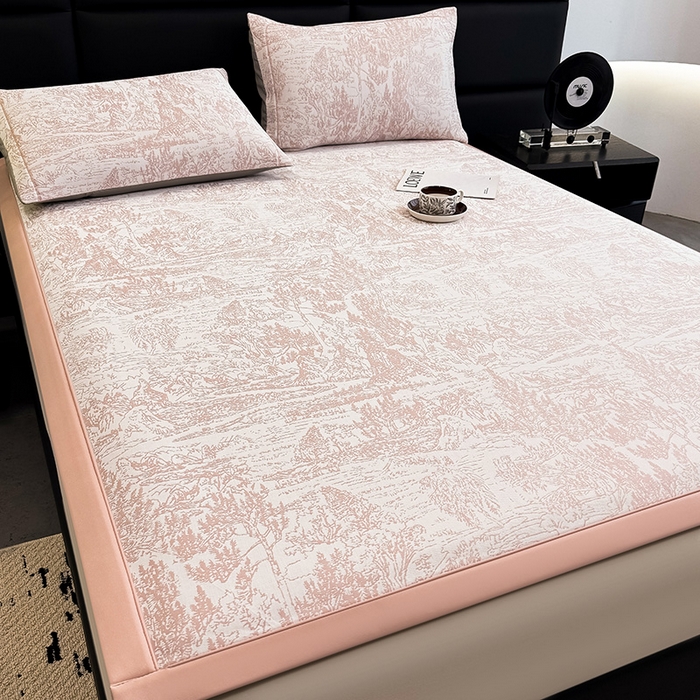 91家纺网 家纺一手货源 找家纺 全季家居 2025新款5A乙纶全PE花卉轻奢提花凉感软凉席席子 莫奈-淡粉 床席