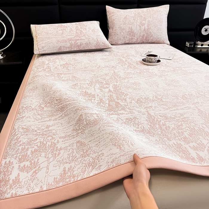 91家纺网 家纺一手货源 找家纺 全季家居 2025新款5A乙纶全PE花卉轻奢提花凉感软凉席席子 莫奈-淡粉 床席