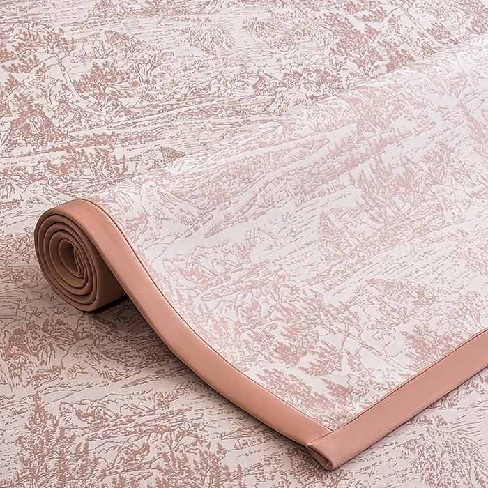 91家纺网 家纺一手货源 找家纺 全季家居 2025新款5A乙纶全PE花卉轻奢提花凉感软凉席席子 莫奈-淡粉 床席