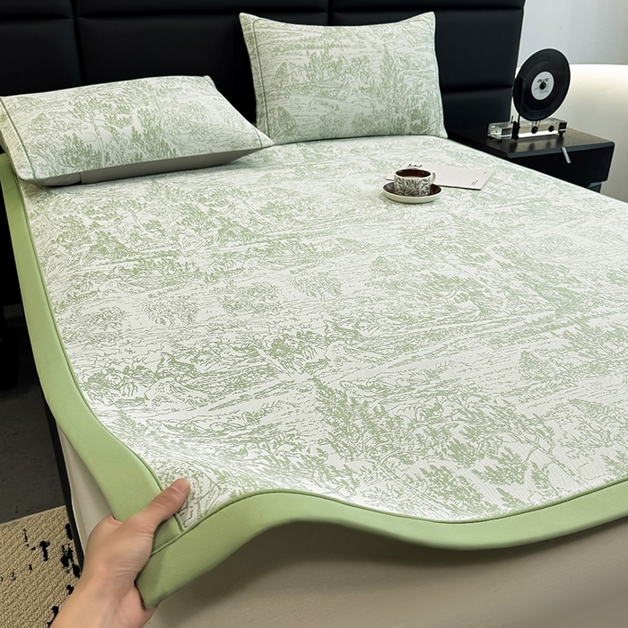 91家纺网 家纺一手货源 找家纺 全季家居 2025新款5A乙纶全PE花卉轻奢提花凉感软凉席席子 莫奈-浅绿 床席