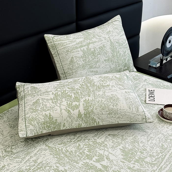 91家纺网 家纺一手货源 找家纺 全季家居 2025新款5A乙纶全PE花卉轻奢提花凉感软凉席席子 莫奈-浅绿 床席