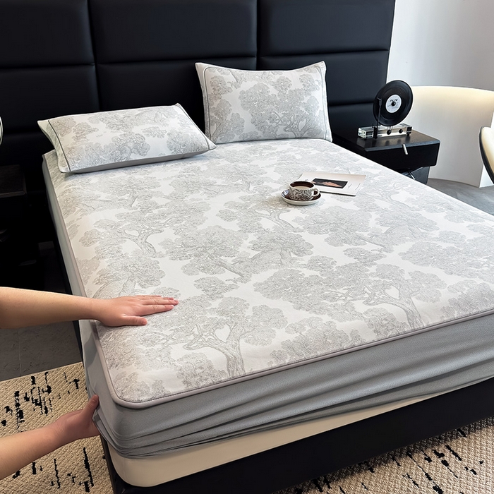 全季家居 2025新款5A乙纶全PE花卉轻奢提花凉感软凉席席子 暗香疏影-浅灰 床笠