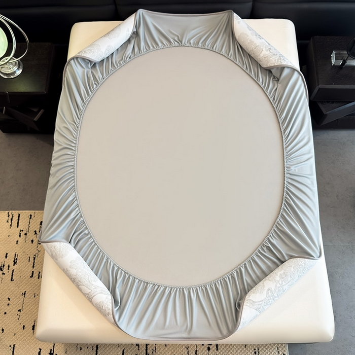 91家纺网 家纺一手货源 找家纺 全季家居 2025新款5A乙纶全PE花卉轻奢提花凉感软凉席席子 暗香疏影-浅灰 床笠