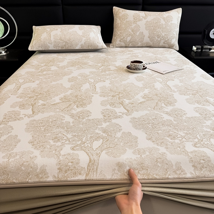 91家纺网 家纺一手货源 找家纺 全季家居 2025新款5A乙纶全PE花卉轻奢提花凉感软凉席席子 暗香疏影-浅咖