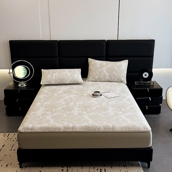 91家纺网 家纺一手货源 找家纺 全季家居 2025新款5A乙纶全PE花卉轻奢提花凉感软凉席席子 暗香疏影-浅咖