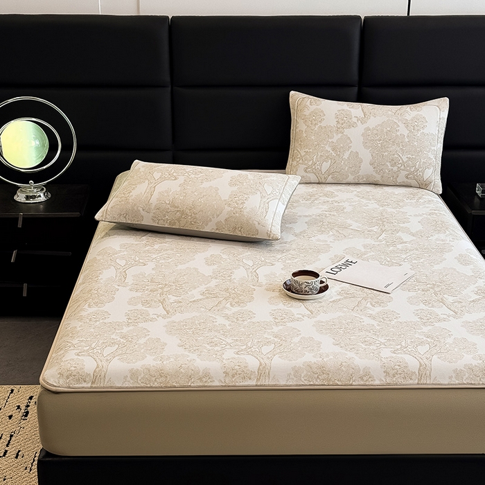 91家纺网 家纺一手货源 找家纺 全季家居 2025新款5A乙纶全PE花卉轻奢提花凉感软凉席席子 暗香疏影-浅咖