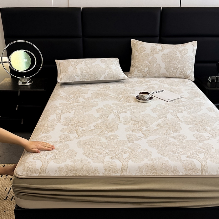 91家纺网 家纺一手货源 找家纺 全季家居 2025新款5A乙纶全PE花卉轻奢提花凉感软凉席席子 暗香疏影-浅咖