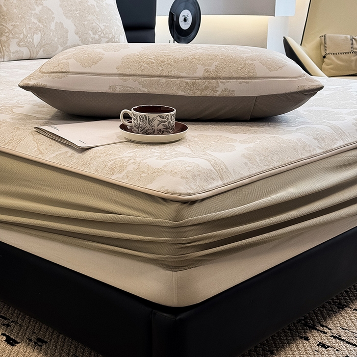 91家纺网 家纺一手货源 找家纺 全季家居 2025新款5A乙纶全PE花卉轻奢提花凉感软凉席席子 暗香疏影-浅咖