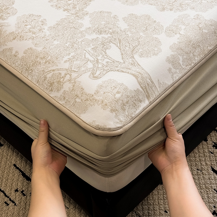 91家纺网 家纺一手货源 找家纺 全季家居 2025新款5A乙纶全PE花卉轻奢提花凉感软凉席席子 暗香疏影-浅咖