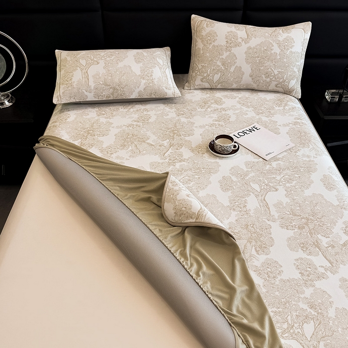 91家纺网 家纺一手货源 找家纺 全季家居 2025新款5A乙纶全PE花卉轻奢提花凉感软凉席席子 暗香疏影-浅咖