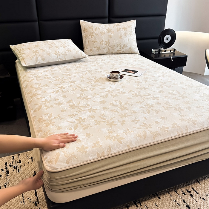 全季家居 2025新款5A乙纶全PE花卉轻奢提花凉感软凉席席子 繁花似锦-浅咖 床笠