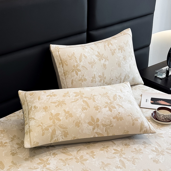 91家纺网 家纺一手货源 找家纺 全季家居 2025新款5A乙纶全PE花卉轻奢提花凉感软凉席席子 繁花似锦-浅咖 床笠