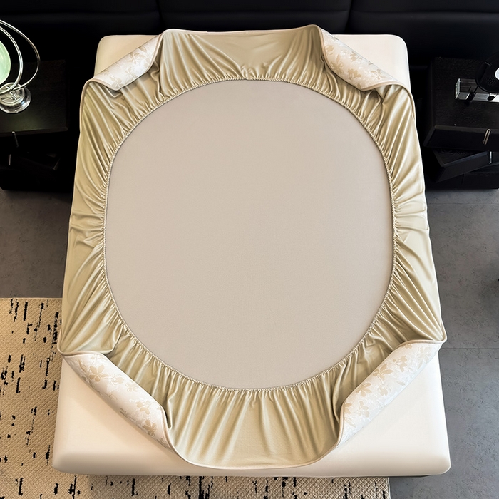 91家纺网 家纺一手货源 找家纺 全季家居 2025新款5A乙纶全PE花卉轻奢提花凉感软凉席席子 繁花似锦-浅咖 床笠