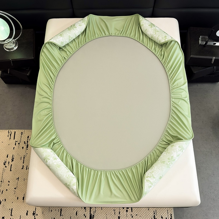 91家纺网 家纺一手货源 找家纺 全季家居 2025新款5A乙纶全PE花卉轻奢提花凉感软凉席席子 繁花似锦-浅绿 床笠