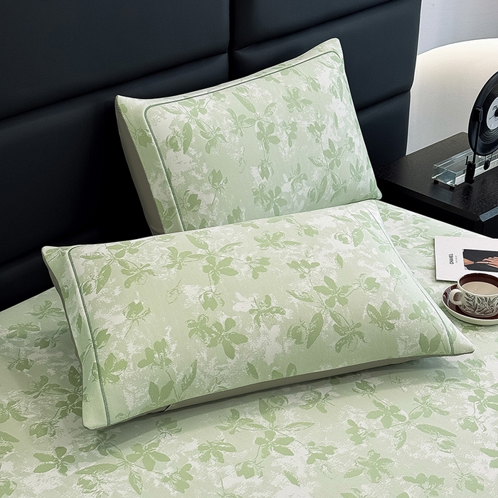 91家纺网 家纺一手货源 找家纺 全季家居 2025新款5A乙纶全PE花卉轻奢提花凉感软凉席席子 繁花似锦-浅绿 床笠