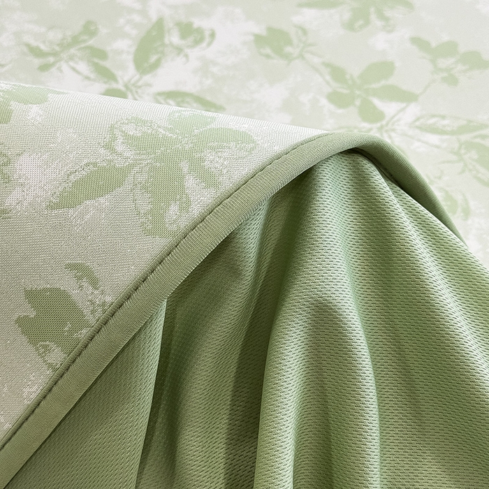 91家纺网 家纺一手货源 找家纺 全季家居 2025新款5A乙纶全PE花卉轻奢提花凉感软凉席席子 繁花似锦-浅绿 床笠