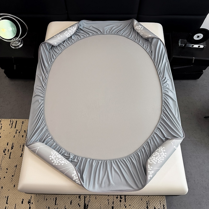 91家纺网 家纺一手货源 找家纺 全季家居 2025新款5A乙纶全PE花卉轻奢提花凉感软凉席席子 落盏-浅灰 床笠