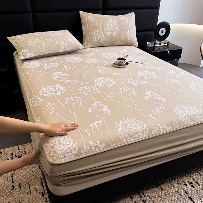 全季家居 2025新款5A乙纶全PE花卉轻奢提花凉感软凉席席子 落盏-浅咖 床笠