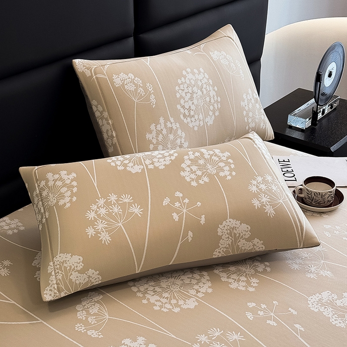 91家纺网 家纺一手货源 找家纺 全季家居 2025新款5A乙纶全PE花卉轻奢提花凉感软凉席席子 落盏-浅咖 床笠