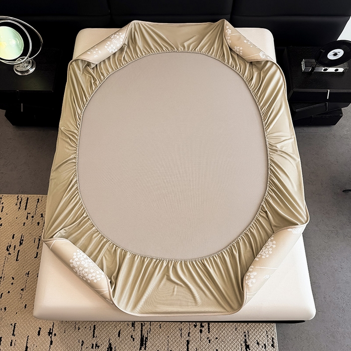 91家纺网 家纺一手货源 找家纺 全季家居 2025新款5A乙纶全PE花卉轻奢提花凉感软凉席席子 落盏-浅咖 床笠