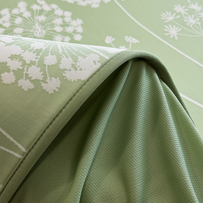 91家纺网 家纺一手货源 找家纺 全季家居 2025新款5A乙纶全PE花卉轻奢提花凉感软凉席席子 落盏-浅绿 床笠