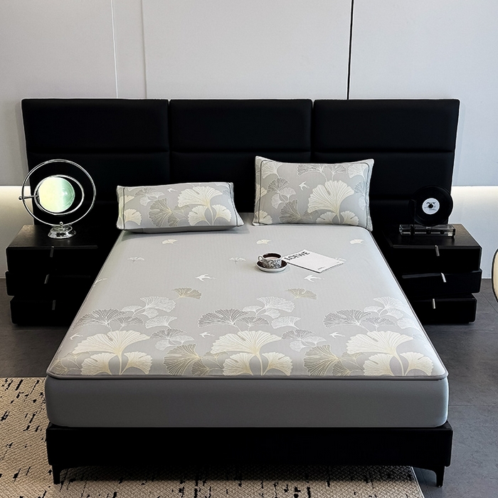 91家纺网 家纺一手货源 找家纺 全季家居 2025新款5A乙纶全PE花卉轻奢提花凉感软凉席席子 漫香银杏 床笠