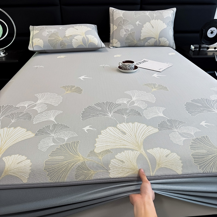 91家纺网 家纺一手货源 找家纺 全季家居 2025新款5A乙纶全PE花卉轻奢提花凉感软凉席席子 漫香银杏 床笠